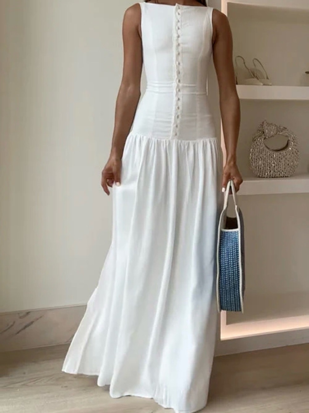 White Vintage-Inspired Button Front Gown